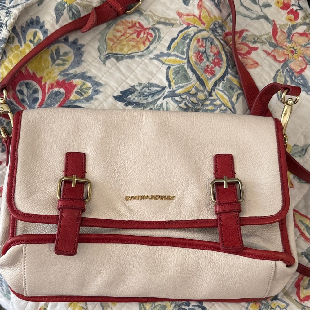 Cynthia Rowley Red and Cream leather Bag retro look color block piping